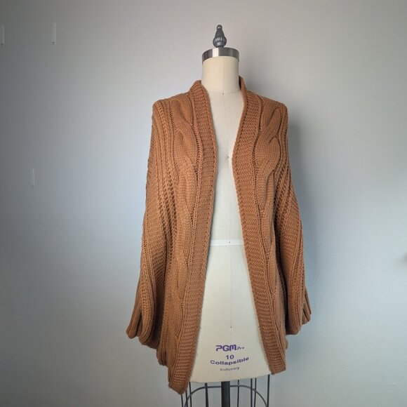 Cable Knit Sweater Cozy Cocoon Cardigan Mustard Fall Fashion ENTRO SIZE M - Picture 1 of 6
